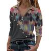 Women Button Print Shirts Pile Turn-Down Tops Fashion T-shirt