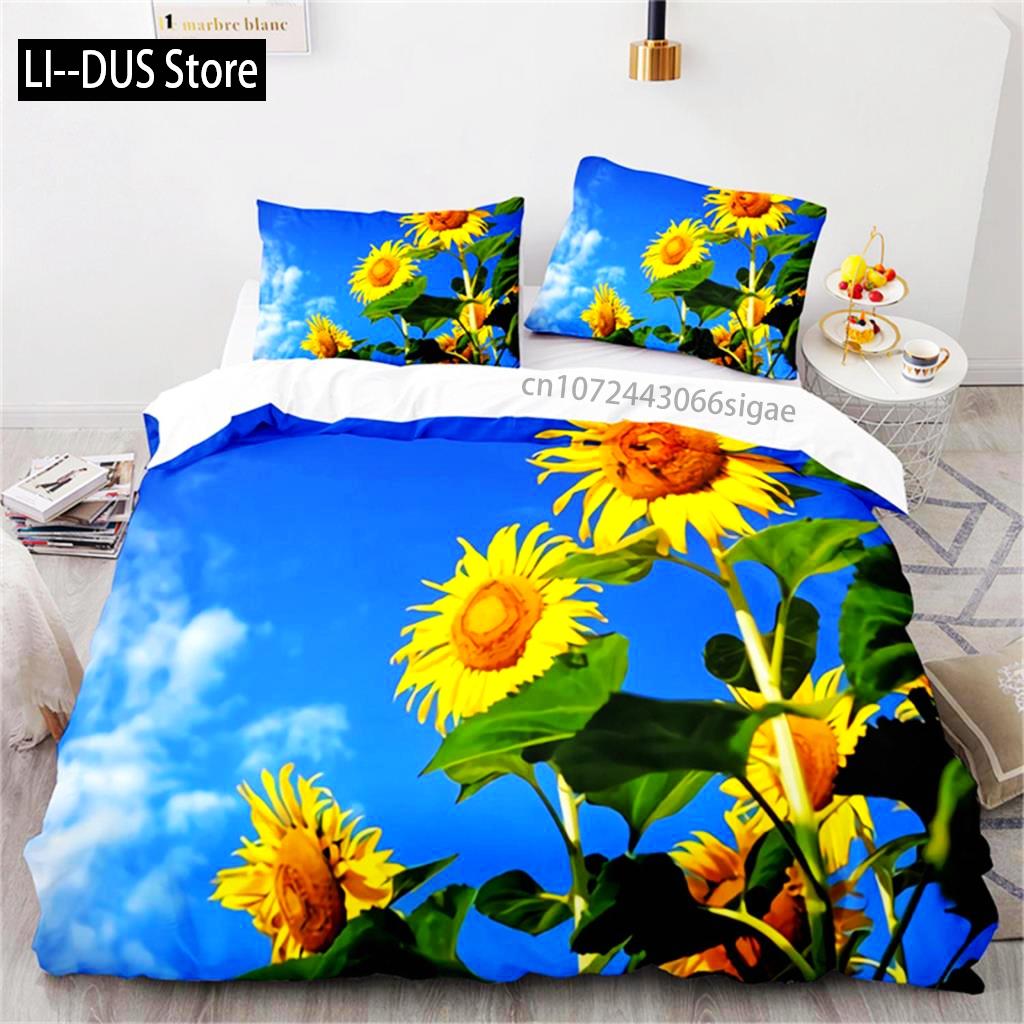 Nature Theme Sunflower Duvet Cover Microfiber Tropical Floral Comforter Cover Yellow Blossom Bedding For Kids Adults Bedroom