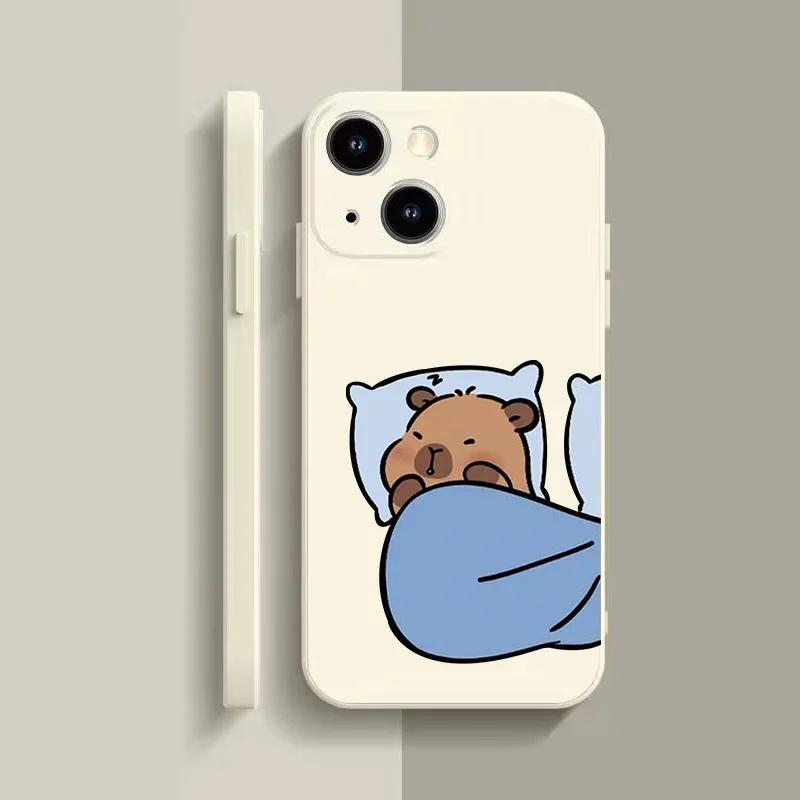 

Funny Cartoon Capybara Couple Case For iPhone 14 15 Pro Max 13 12 16 11 XR XS X 7 8Plus Liquid Silicone Soft Phone Cover Coque iPhone 14