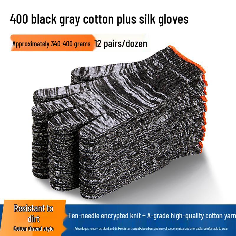 

White Cotton Anti-Slip Work Gloves - Durable, Thick, Pure Cotton & Nylon for Construction and Labor Protection