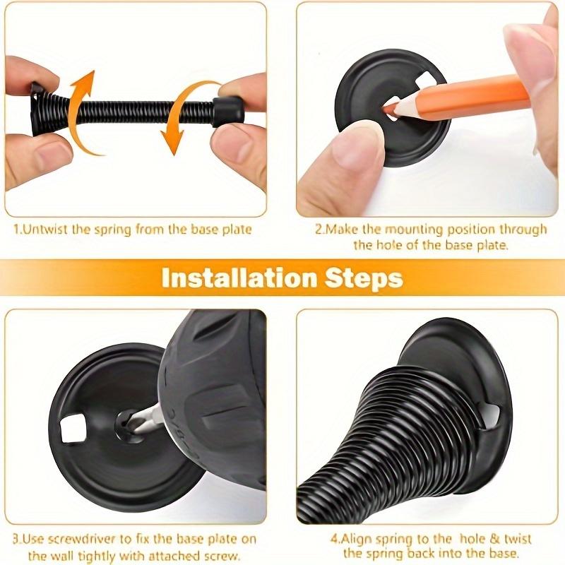 6pcs/set 6 Pack Spring Door Stopper Black- 3-3/8" Flexible Spring Door Stops With Black Rubber Bumper Tips