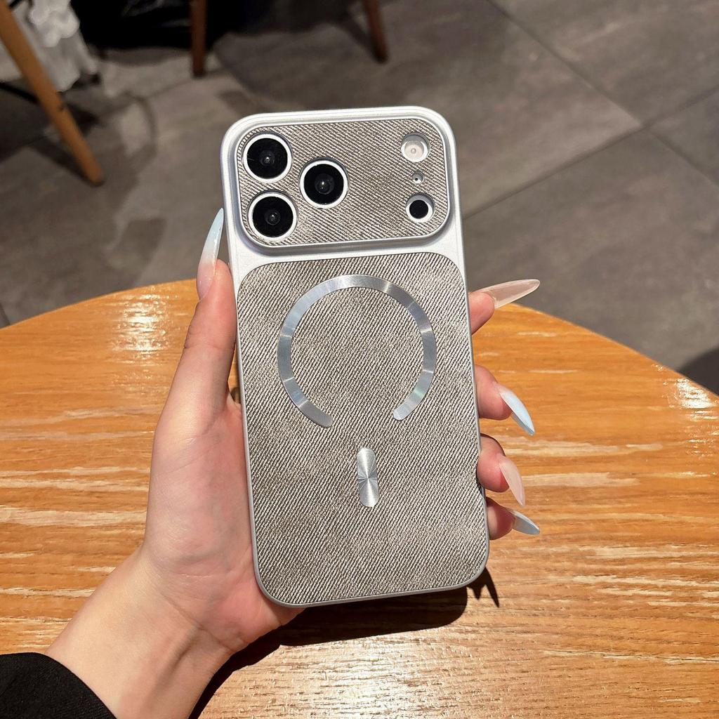 Compatible Apple iPhone Case: 17 Pro Max Denim Texture, C-Ring Magnetic Attraction, iPhone 16 & 15/14 Plus Protective Cover.