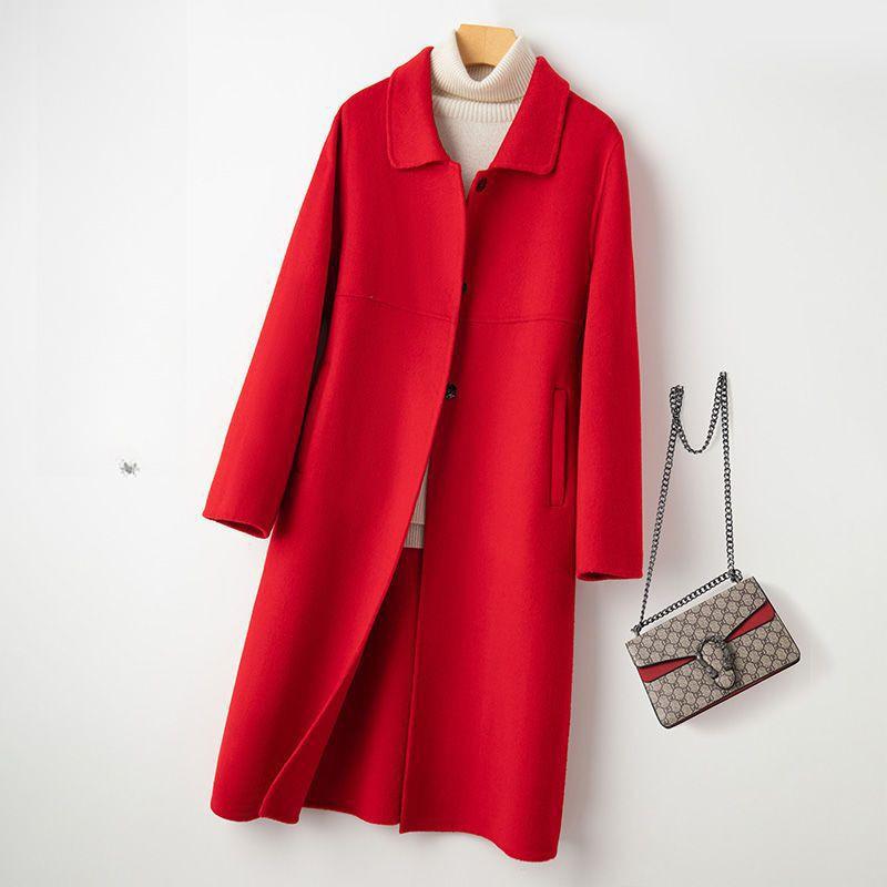 Autumn and Winter New Women's Long Doll Collar Double-sided Woolen Coat Is Thin and Large.