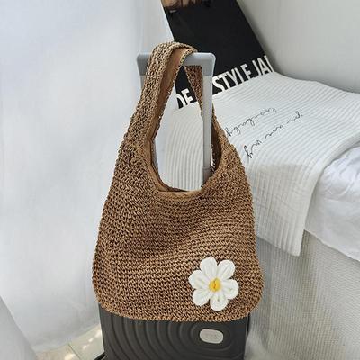 Straw Beach Floral Decor Tote Bag Large Handmade Woven Shoulder Bags Hobo Bag for Women Travel Vacation