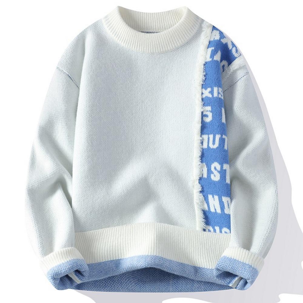 

2025 Patchwork Knitted Sweater Trend High Street Autumn Winter Warm Men s Tops Hip-hop Street Clothing Sports Pullover M білий
