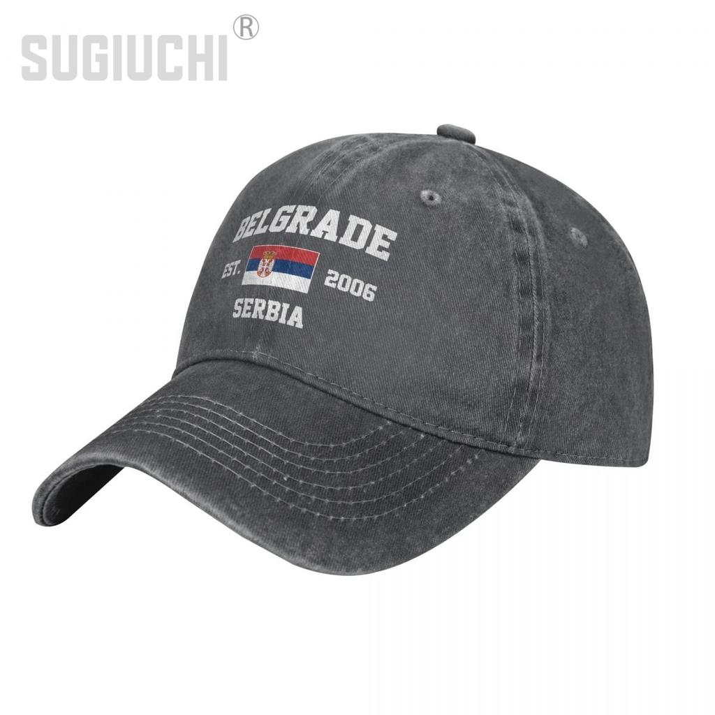 Steagul Serbiei EST.2006 Belgrad, unisex pentru adulți, șapcă de baseball din denim spălat în cărbune, unisex, vintage, din bumbac, pălărie patriotică de camioner