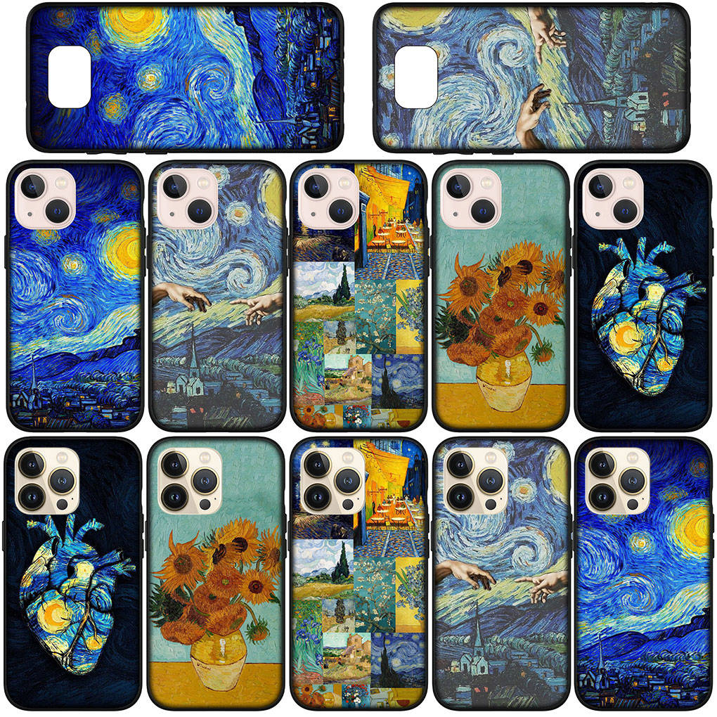 Phone Case for Samsung Galaxy S24 S23 iPhone 15 14 Xiaomi Redmi Note 13 12 11 8 10 9 Pro Max X XR OPPO Huawei Sunflower Van Gogh Starry Night Cover