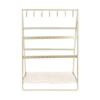 Gold Finish Iron 6 Tiers Earring Holder Bracelet Display Stand Desktop Organiser Easy Assembly Display Rack