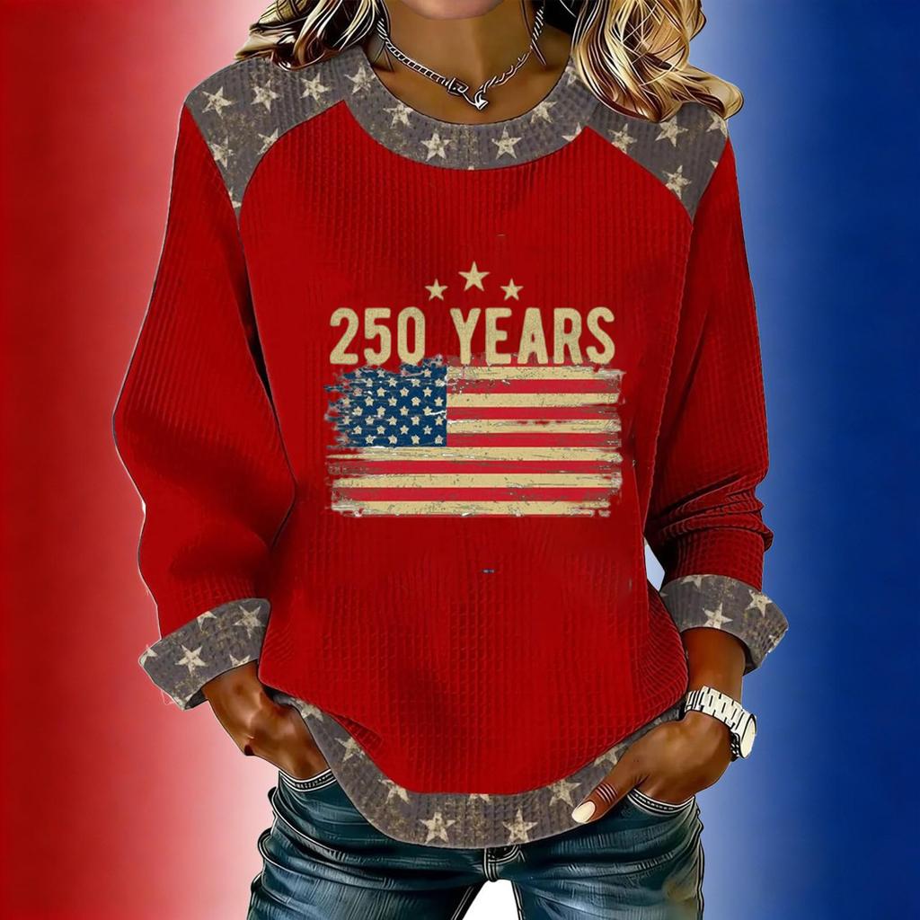 Women's long-sleeved fashionable casual everyday Independence Day printed top