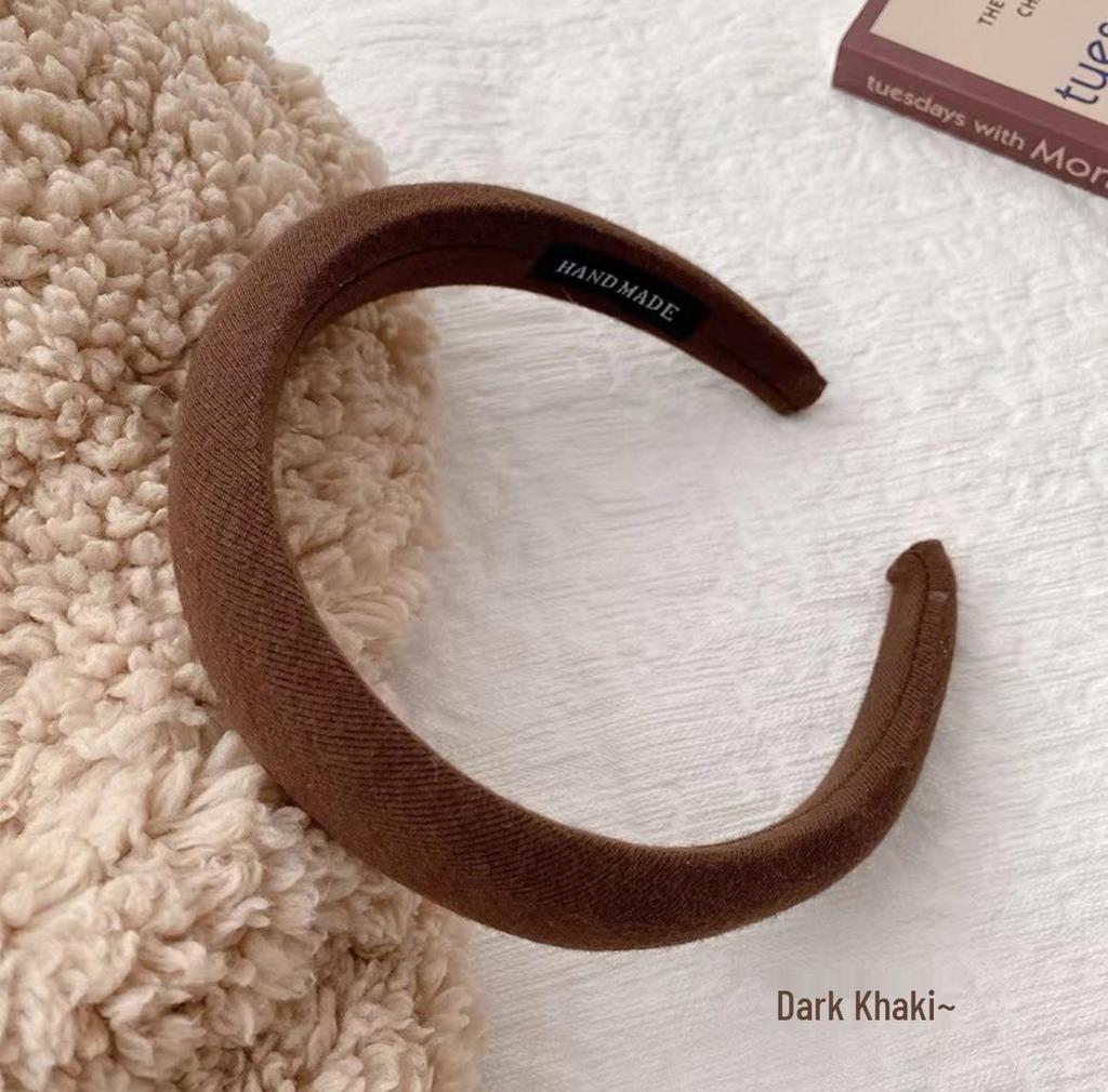 Retro French Wide Skull Top Sponge Headband for Women - Milk Coffee Color Hair Accessory