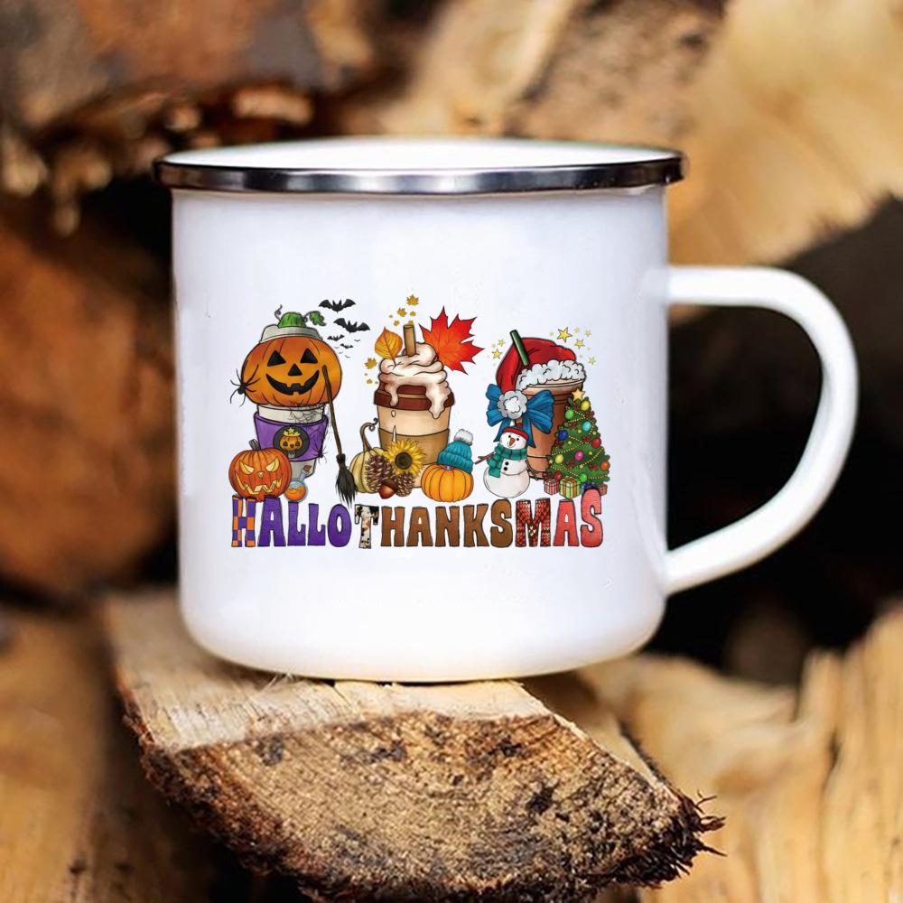 Vděčný a Požehnaný Tištěné Smaltované Hrnky Hrnky na Kávu Večírek Díkůvzdání Hrnky na Víno Džus Dezert Mléko Hrnky s Uchem Dárky