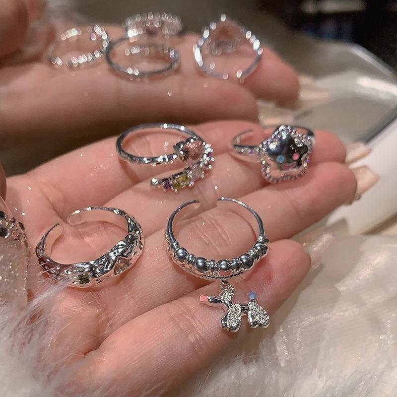 Stylish Geometric Dopamine Ring With Heart And Star Design For Women Adjustable Copper Fashion Jewelry