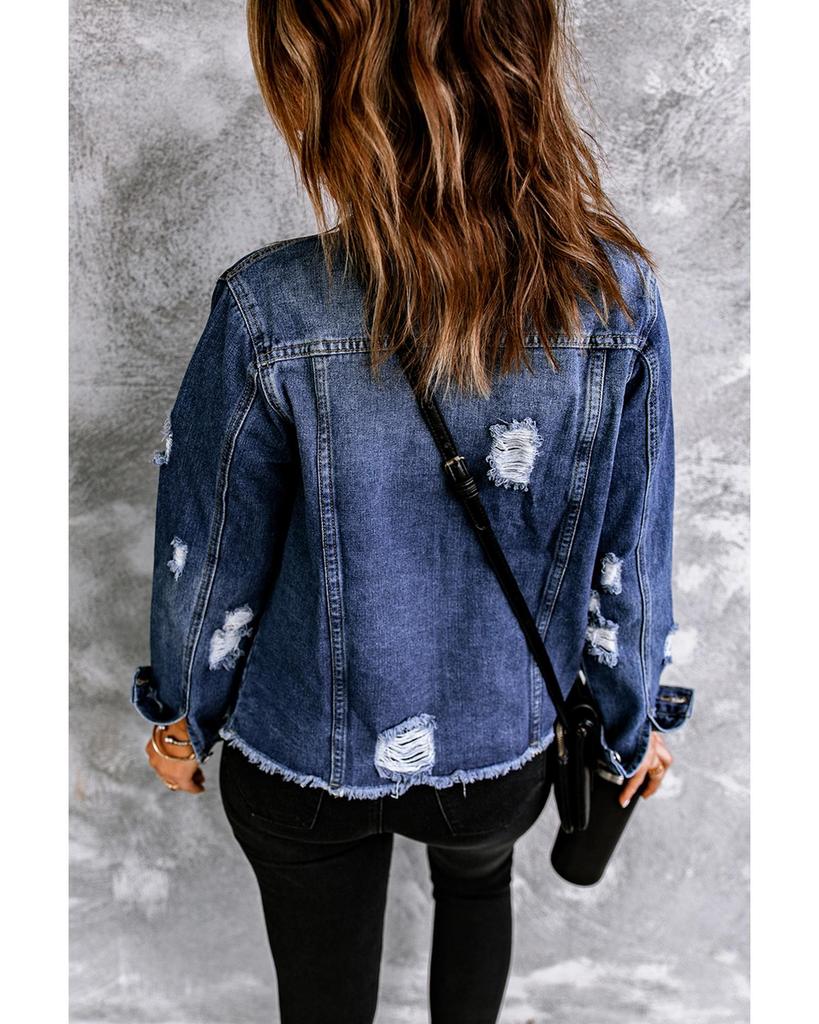 Azura Exchange Distressed Buttons Denim Jacket
