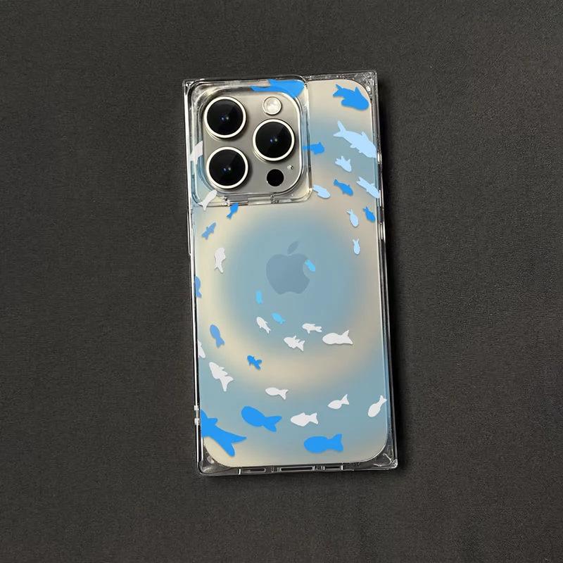 ins whirlpool fish for Apple iPhone16/17promax mobile phone case 15 ice crystal square 1314