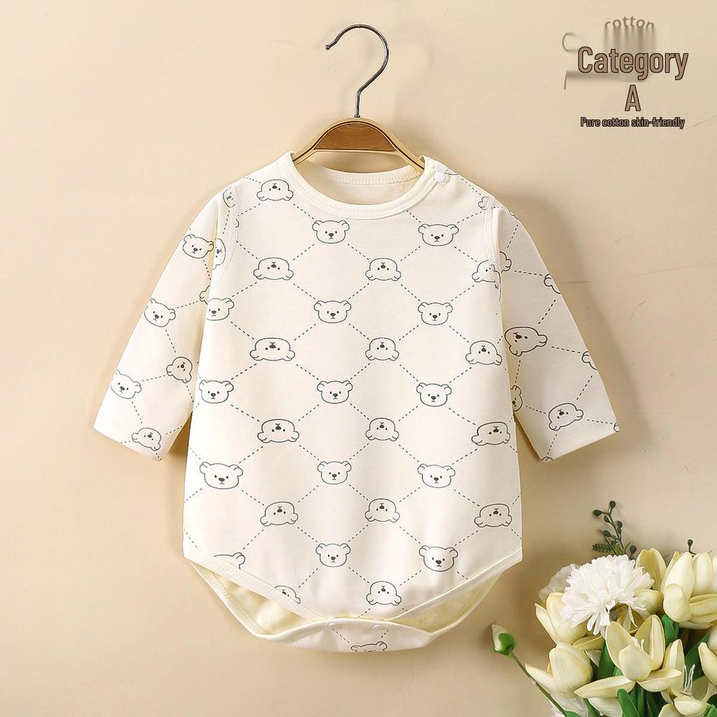 Spring & Autumn Baby Romper, Pure Cotton, Long Sleeve Wrap-over Onesie