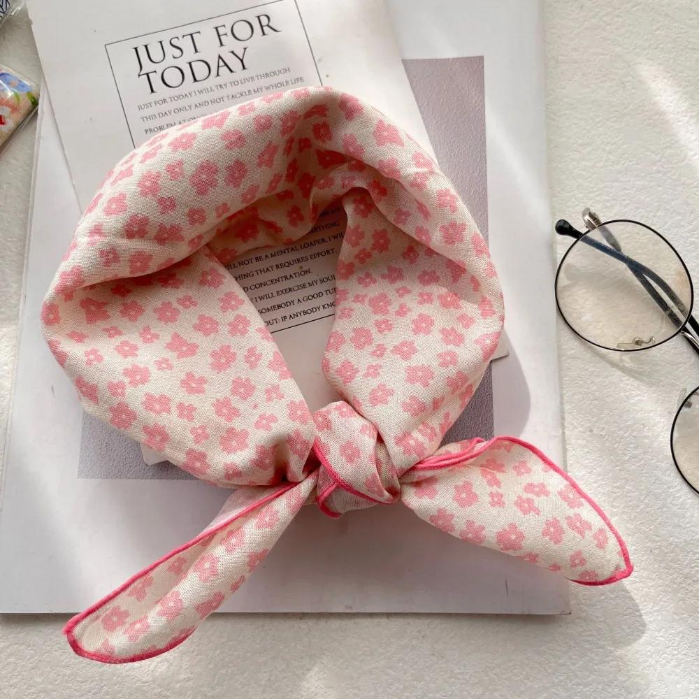 Spring Summer Floral Print Thin Scarf For Women Girls 53*53Cm Beautiful Flower Cotton Polyester Scarf Outdoor Sun Protection