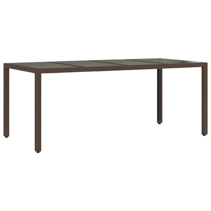 VidaXL Table de jardin avec dessus en verre marron résine tressée 365593