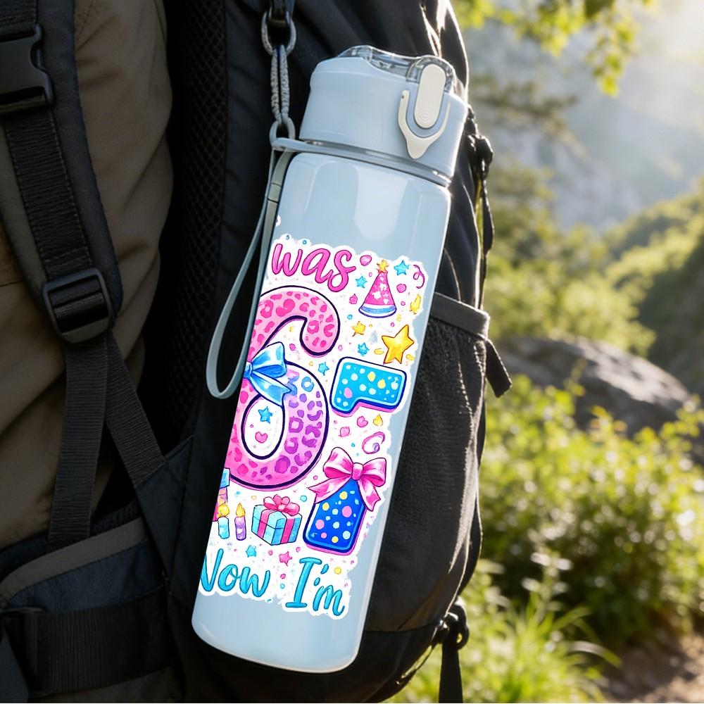 1PC 67 Girly Glitter Graffiti Number Print 750ml Color Plastic Sports Water Bottle Leakproof Flip Straw Lid Suitable for Sports Office Home Use