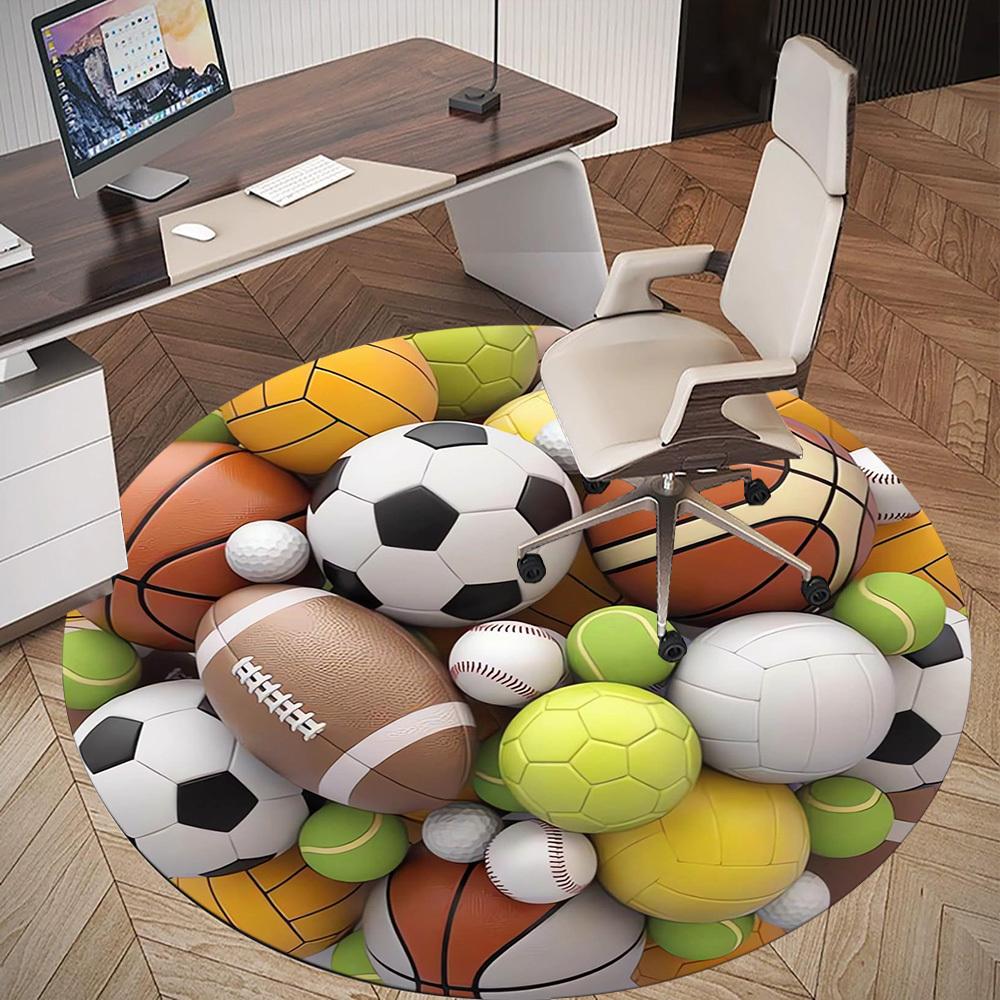 1pc Sports Balls Round Chair mat Area Rug - Non-Slip, Floor Mat for Office, Bedroom, home decor Christmas Gift p0811232