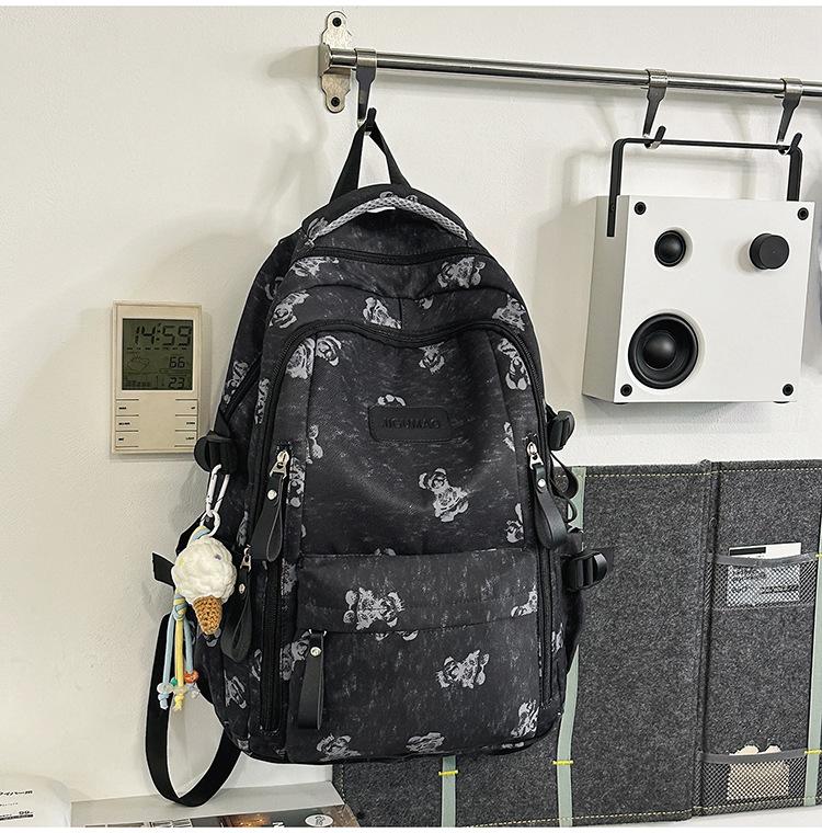 Schoolbag new Korean version ins bear printed schoolbag female high-value junior and high school students multi-compartment college style backpack