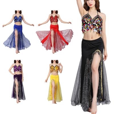 Belly Dance Outfit Glittering Fringe Stage Show Ensemble Elastic Chiffon Mesh Comfortable Fringe Dance Costume