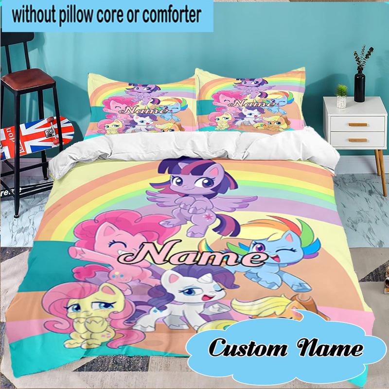 Custom Name 3PCS Pony Friends Forever Bedding Set Including 1pc Duvet Cover And 2pcs Pillowcases for Bedroom, Dormitory Gift Home Decor