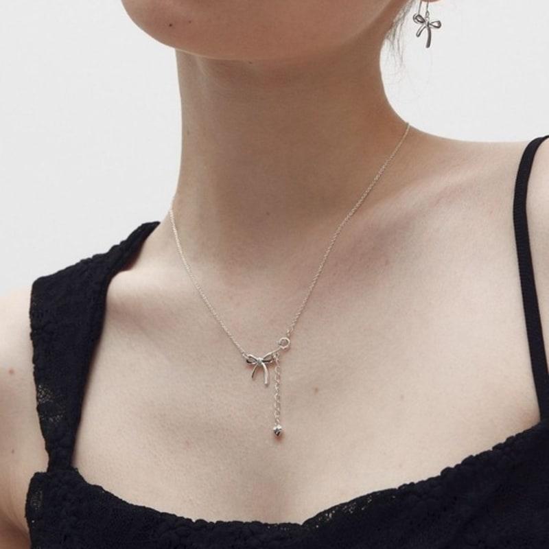 moi moi Ribbon heart drop necklace (2 colors)