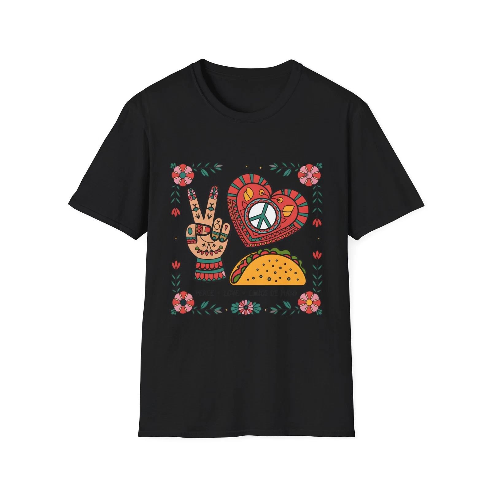 

Peace, Love & Tacos Unisex T-Shirt - Casual Gift for Foodies, Hipsters, Summer 3XL