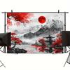 1 Japanese style landscape wall tapestry - Red Maple Leaf and Moon Mountain Flag - Multi functional home and party decoration