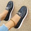 Metal Chain Decor Flat Pumps for Women Pu Leather Black Platform Loafers 2025 Summer Plus Size Thick Sole Non Slip Uniform Shoes