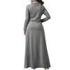 Plus Size Autumn Women Solid Color Cowl Neck Long Sleeve Maxi Dress with Pockets