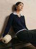 Retro Cable Knit Wool Two-Piece Color Block Lapel Sweater - Women's College Style Slimming Top
