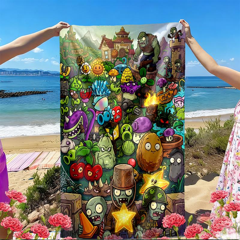 Plants VS Zombies Print Beach Towel, Versatile Lightweight Absorbent Beach Towel for Pool Surf Yoga Bathroom, Perfect Birthday Holiday Gift