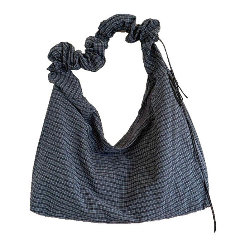 Checkered bag - Large capacity drawstring tote bag - Small-sized commuter shoulder bag - Single-shoulder crossbody bag