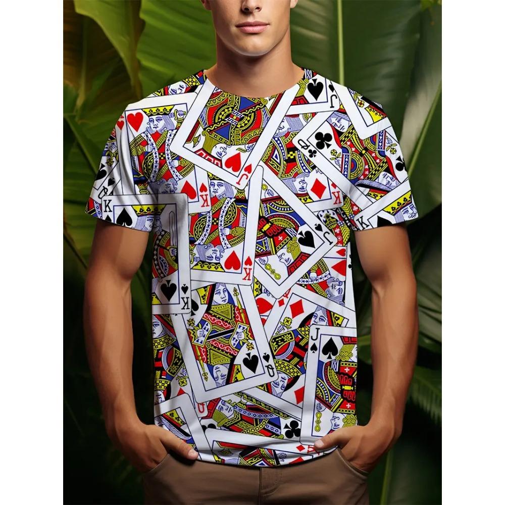 

Летние повседневные мужские футболки с 3D-покером и А-образным узором с ретро-принтом, с короткими рукавами и О-образным воротником, свободные футболки, повседневная мода, спортивный топ 6XL