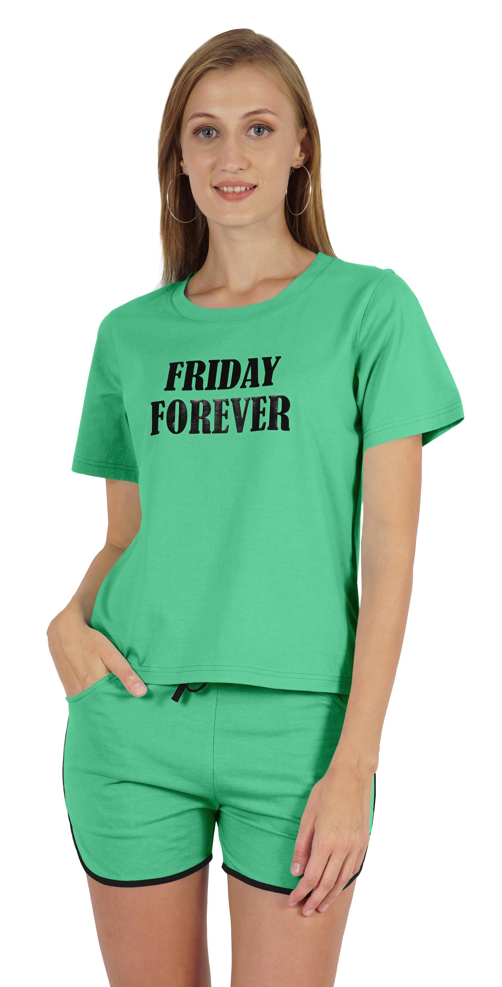 

Inkmeso Жіночий набір піжами Friday Forever із графічним принтом X-Small кольору морської хвилі