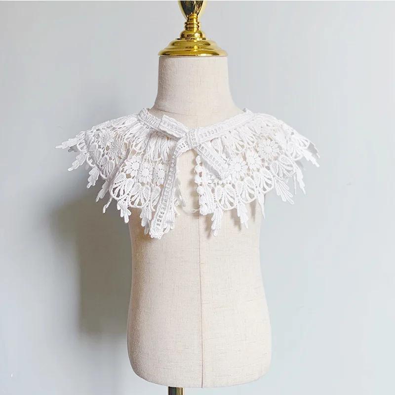 Baby Bib Lace Up Scarf Shawl Cotton Children's Detachable Collar Hollowed Out Female Baby Bib Scarf Children's Accessories 3-8Y