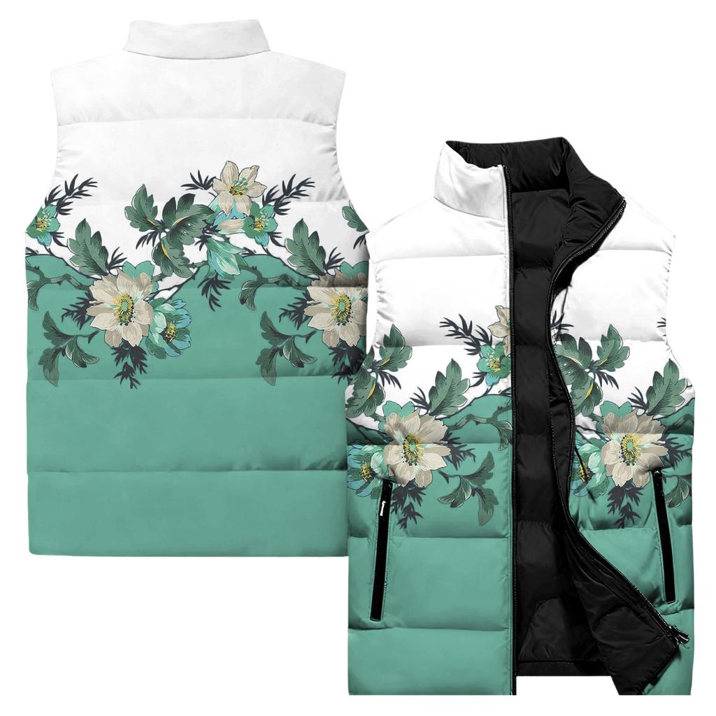 Ladies' Casual And Fashionable Sleeveless Vest Floral Pattern Printed Cotton Jacket
