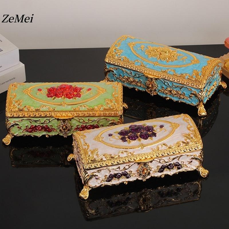 Retro Bracelet Storage Box Jewelry Organizer,Card Storage Box Style Alloy Necklace Ring Storage Jar Dresser Display Couple Gifts