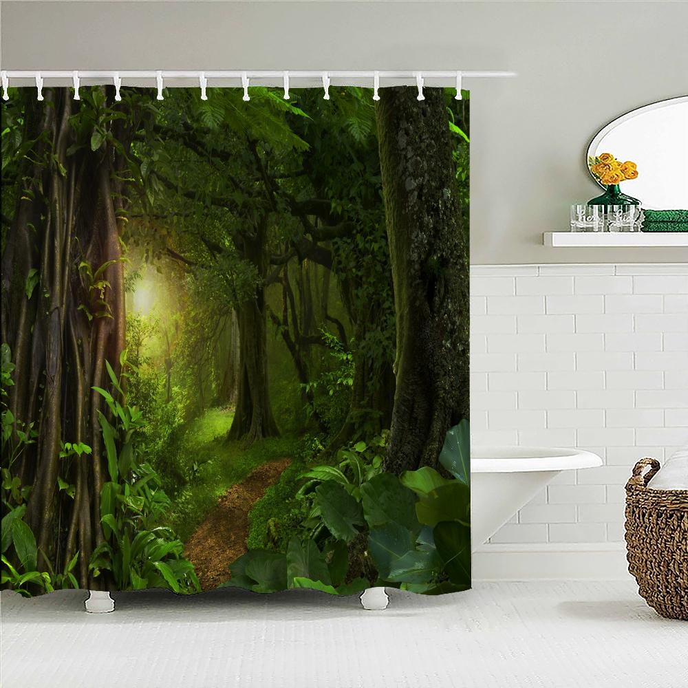 High Quality Natural Landscape Rain Forest Fabric Shower Curtain Waterproof Bath Curtains For Bathroom Decorate With Hooks