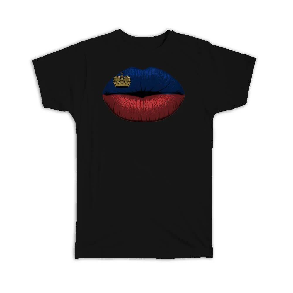 Gift T-Shirt : Lips Liechtenstein Flag Citizen Expat Country For Her Woman 2XL