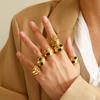 Waterproof Fashion Stainless Steel Wide Double Layer Zircon Finger Ring Luxury Multicolor Crystal Female Wedding Jewelry Gift