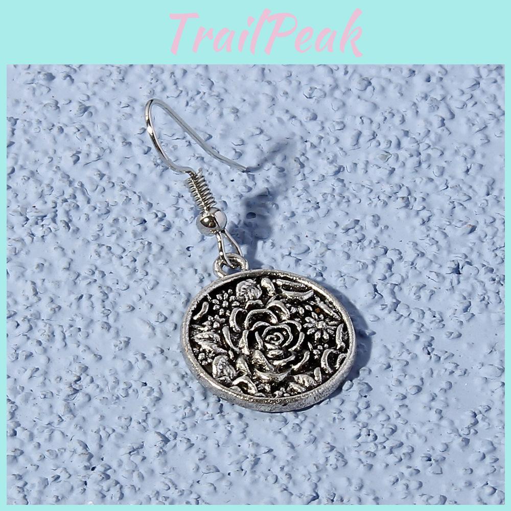 Stylish Metal Drop Earrings With Vintage Flower Pattern For Festive Occasions