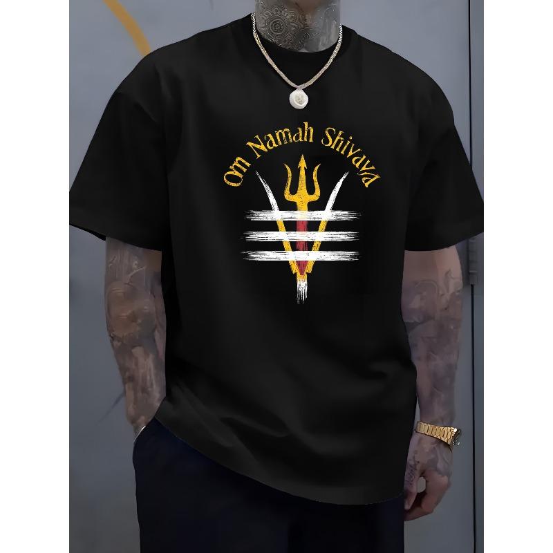

European sizes Men S Retro Slang Graphic T-Shirt - On Namalu Shivay Funny Letter Print, Soft & Breathable Round Neck Tee, Casual Summer Wear S чёрный
