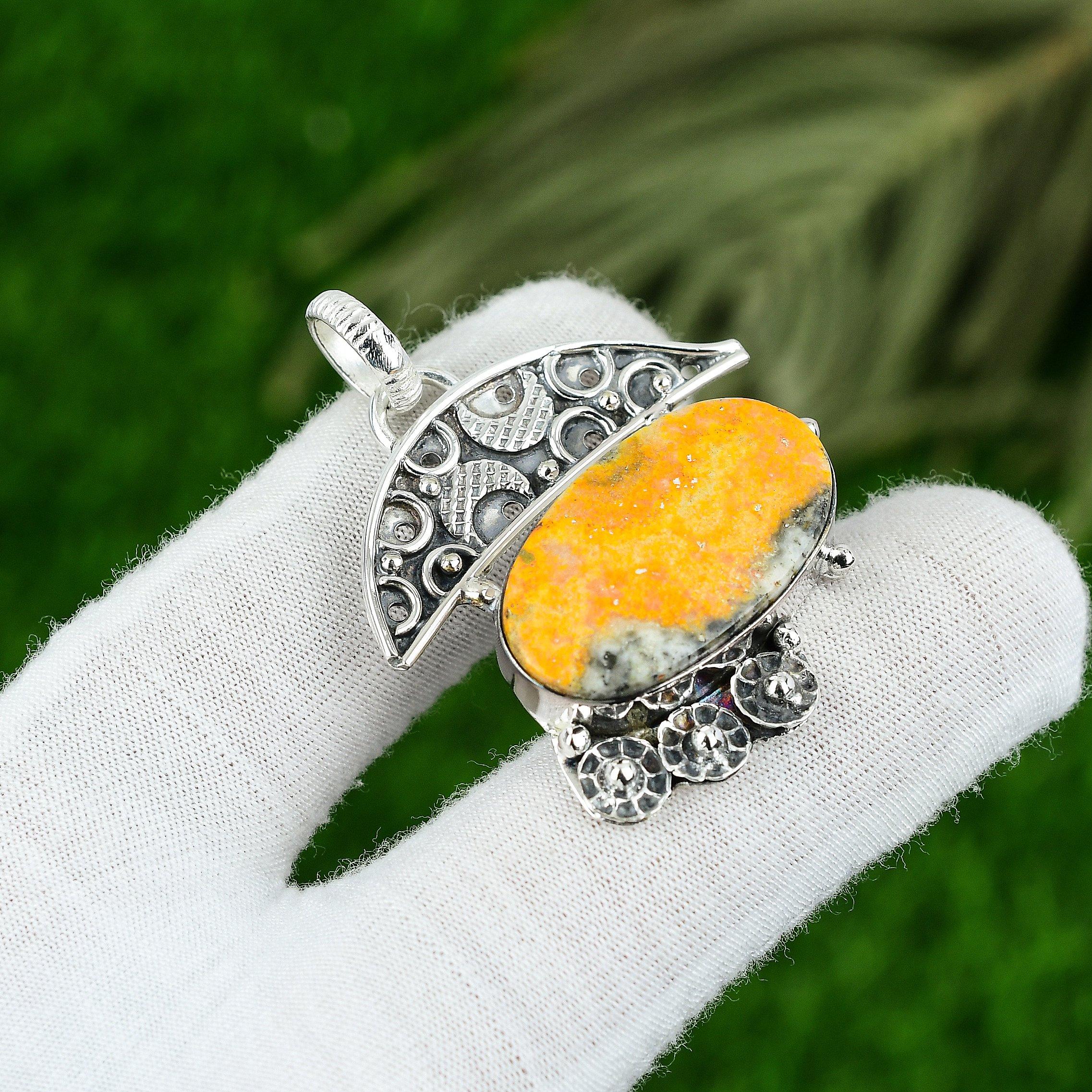 

Wedding Gift For Her 925 Silver Natural Bumble Bee Jasper Gemstone Pendant