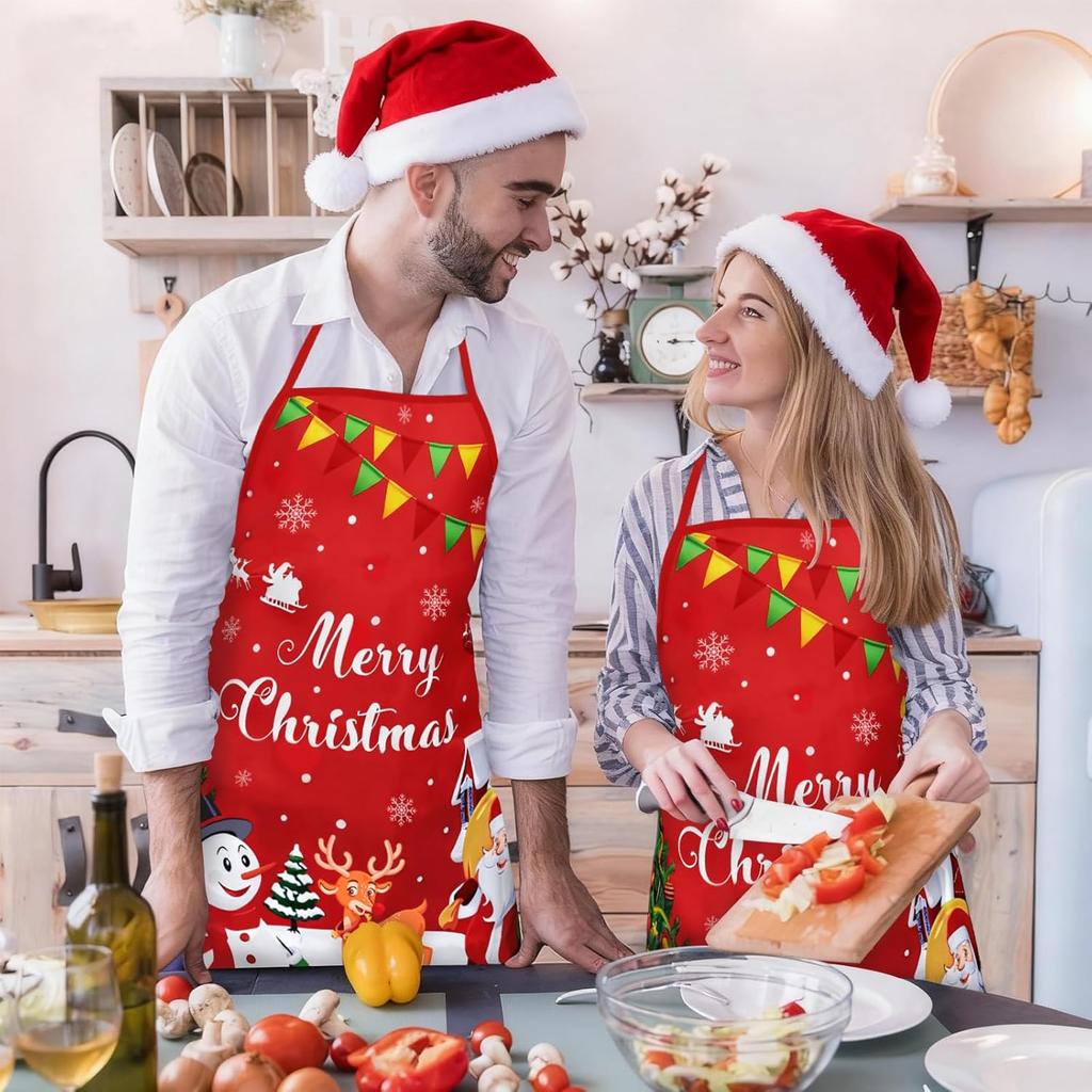 Funny Holiday Cooking Aprons for Men Women, Adjustable Kitchen Baking Grilling Aprons for Party Supplies