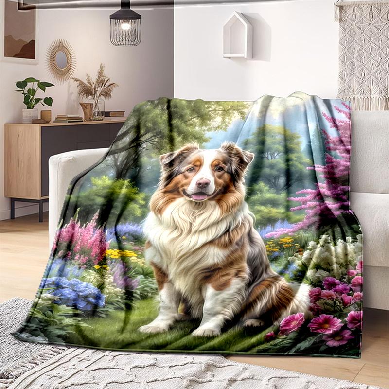 1PC Dog cute printed blanket, all season lightweight home office outdoor nap multifunctional blanket A7