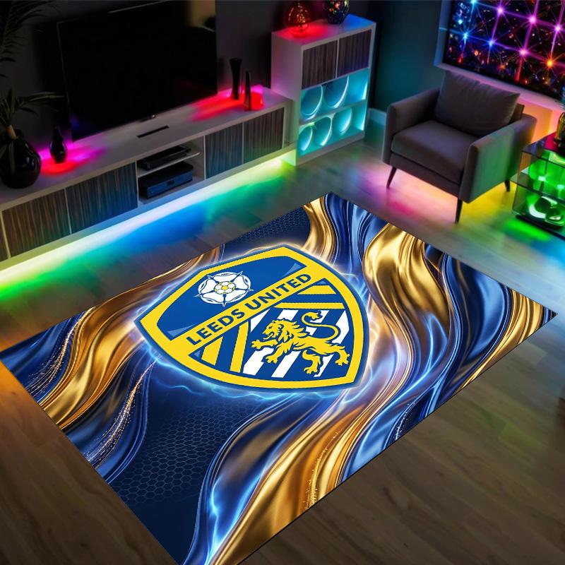 Leeds United Football Design Crystal Velvet Carpet Cozy Non?Slip Printed Rug For Bedroom Living Room Entrance