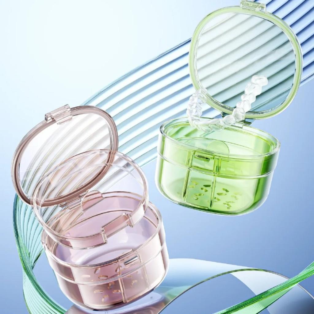 1pcs Braces Storage Box Portable Mini Denture Box Dental Aligner Storage Box Orthodontic Retainer Multilayer Cleaning Case