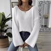 Women's Fall and Winter Pullover Simple Loose Line Neck Off-the-shoulder Flared Sleeve Sweater